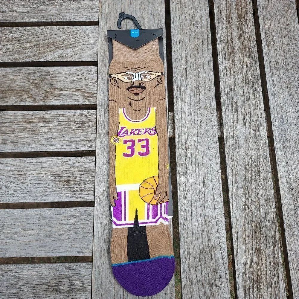 NWT Kareem Abdul Jabbar LA Lakers Stance Socks NEW